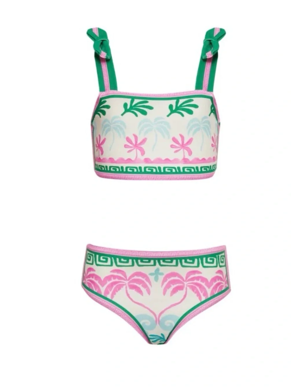 Beach Riot Pink, Green & Cream Tropical Knot-Strap Bikini Set